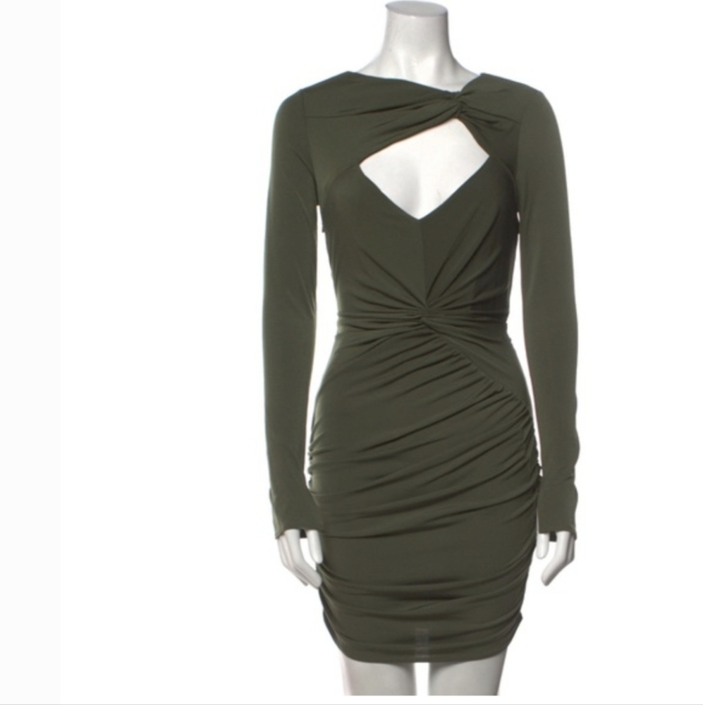 Katie May Bateau Wrap Cut Out Dress Bandage Khaki Long Sleeve Classy Y2K Skims